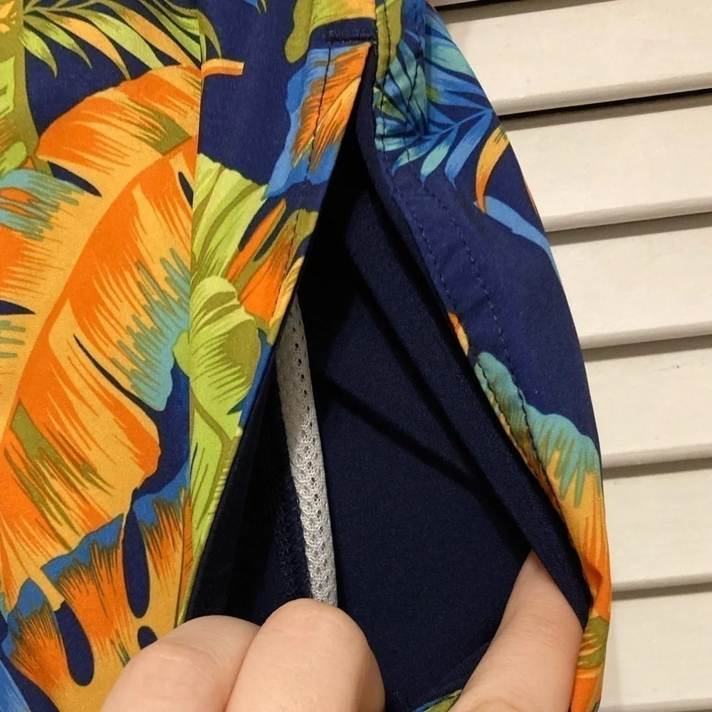 Mens Hot Coals Orange And Blue Palm Leaf Swim Trunks Size Medium